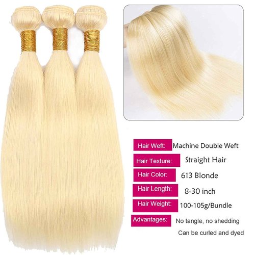Fabimiya 26 28 30 Inch Bundles Human Hair Blonde 613# Straight Wave Human Hair Bundles Unprocessed Soft Sewn In Hair with Double Weft for Black Women