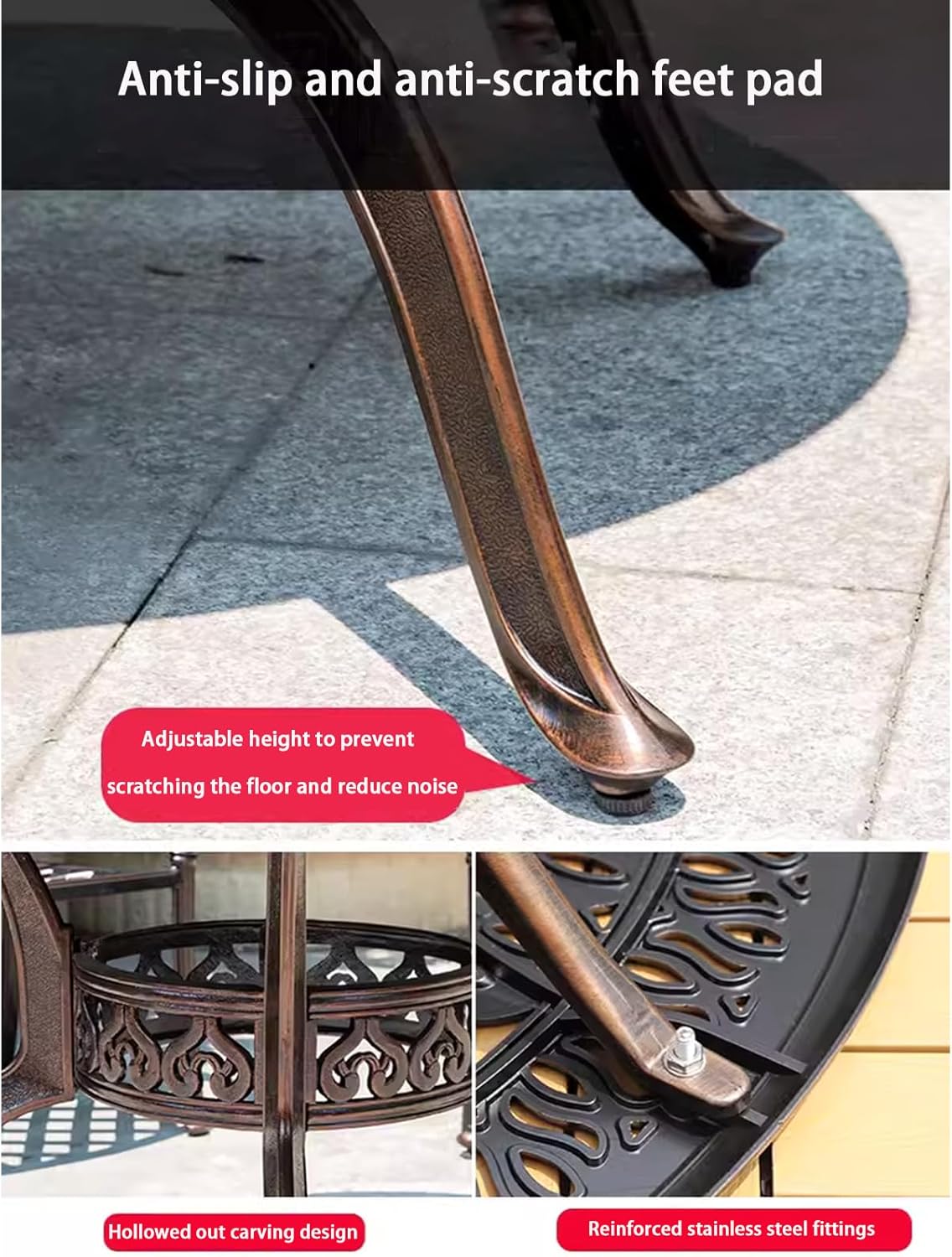 Outdoor Table Cast Aluminum Round Patio Table with Umbrella Hole All Weather Outdoor Dining Tables for Lawn Garden Backyard (106cm Woven Round Table)