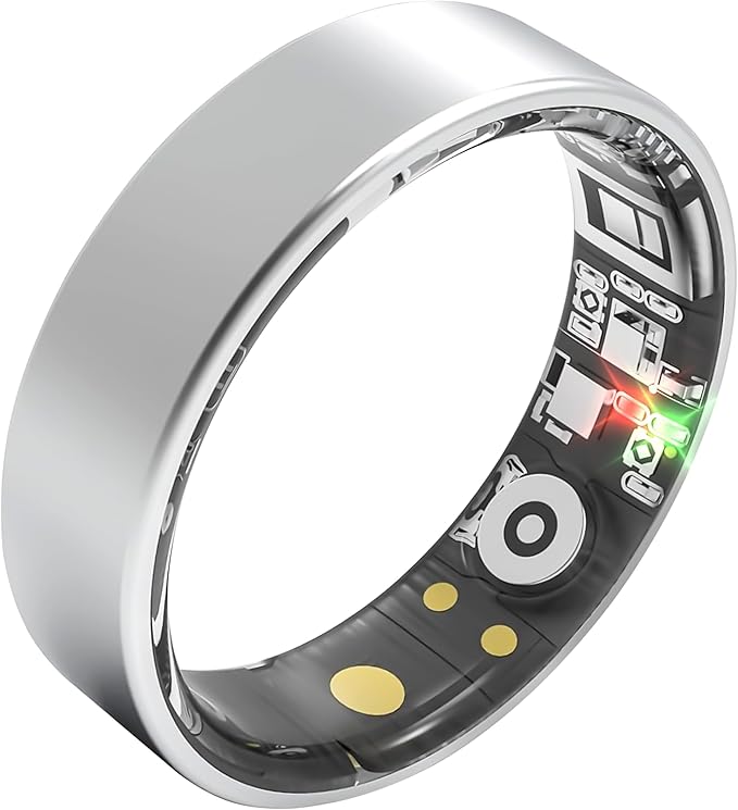 Smart Ring Health Tracking, Sleep Tracking, Fitness Ring, Activity Monitoring, 5 Days Battery, 5ATM Waterproof, No Subscription (Silver, 8#)