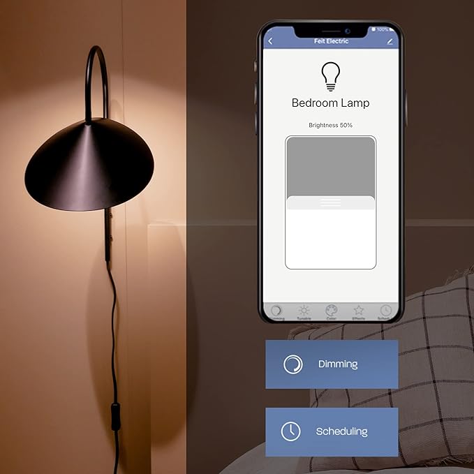 Feit Electric OM60/927CA/AG 60W Equivalent WiFi Dimmable, No Hub Required, Alexa Google Assistant A19 Smart LED Light Bulb, 4.4" H x 2.3" D, 2700K Soft White (Pack of 2)
