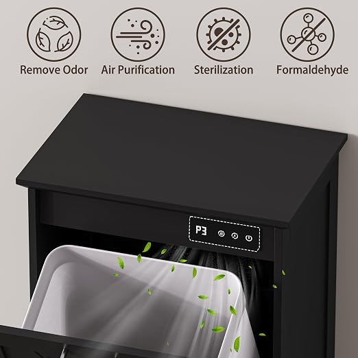 Single Tilt Out Trash Can Cabinet with Negative Ion Odor Control, Hidden 10-Gallon Recycling Cabinet, Dog Proof Garbage Can for Kitchen, Laundry, Dining Room, Black