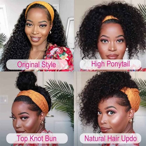 Celiarita Headband Wig Deep Wave Human Hair Wigs 22 inch Glueless None Lace Front Wigs Machine Made Virgin Curly Human Hair Wigs for Black Women Deep Wave Headband Wig Human Hair Natural Color