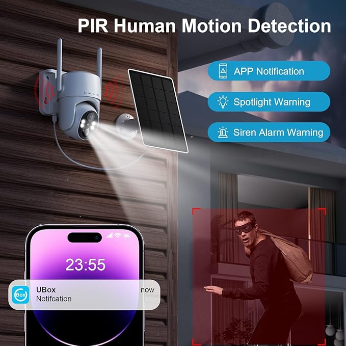 Outdoor Security Camera Wireless, 360° PTZ Remote Wireless Cameras for Home Security Solar Powered, 2K Solar Security Camera with Spotlight Color Night Vision, Free Cloud Storage(Need Apply) ,2 Pack