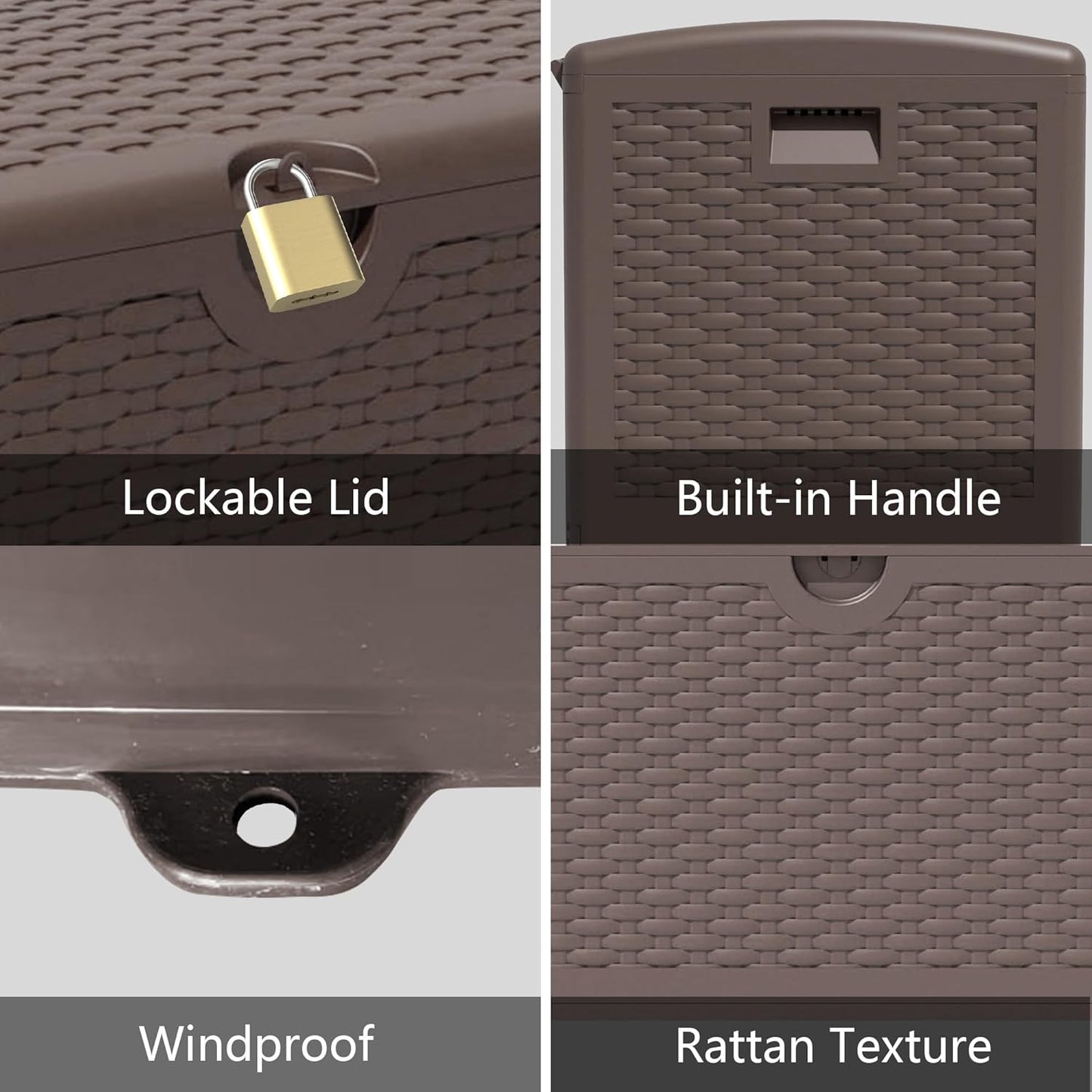 80 Gallon Pro Outdoor Storage Box Waterproof Lockable Resin Deck Box Large, Patio Storage Bin for Pool Accessories Cushion Furniture, Garden Tools, UV-Resistant Outside Delivery Brown