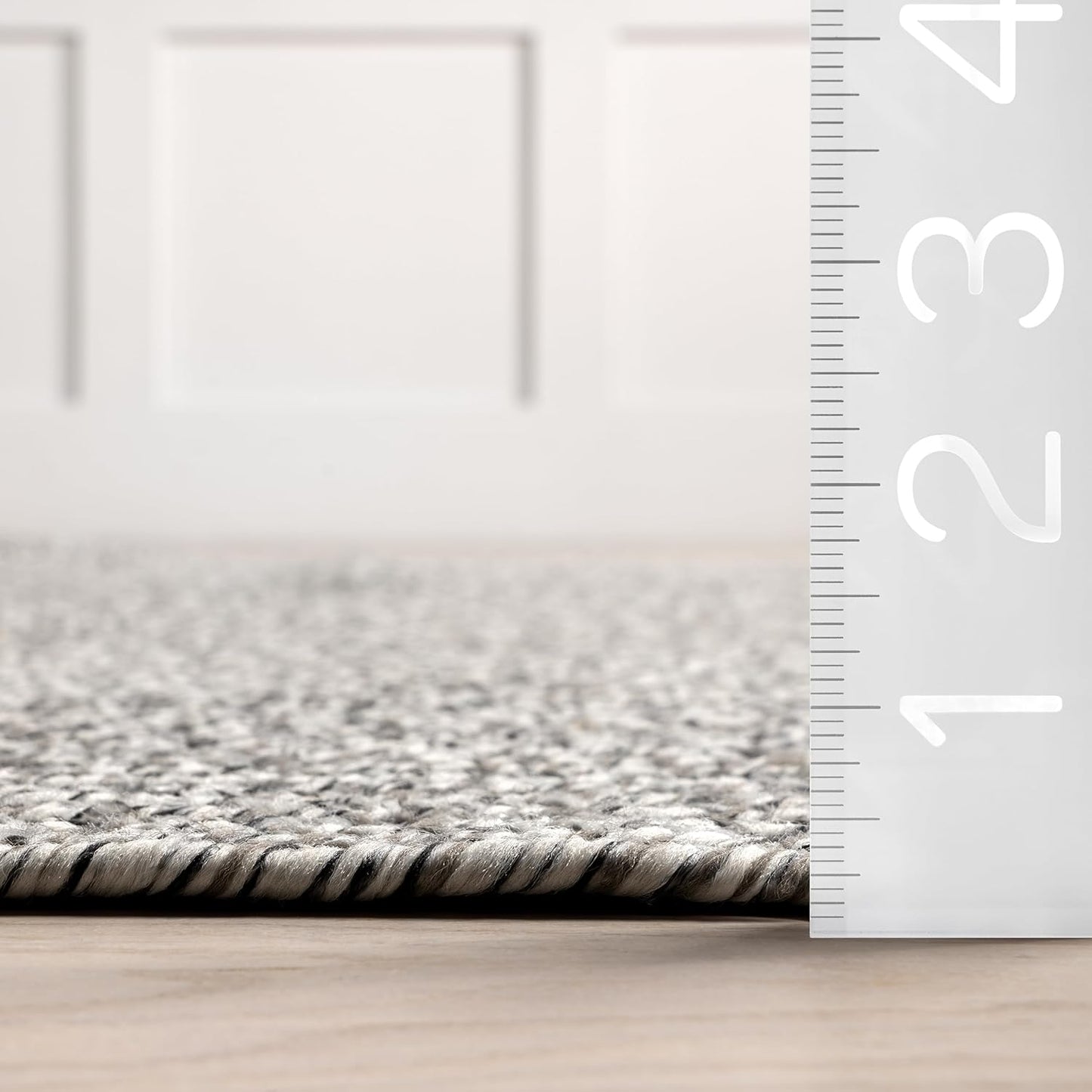 nuLOOM 6' Square Solid Hand Braided Indoor/Outdoor Area Rug, Pet-Friendly, High Traffic, Weather Resistant, for Patio, Balcony, Bedroom, Living, Dining Room, Wynn Salt and Pepper