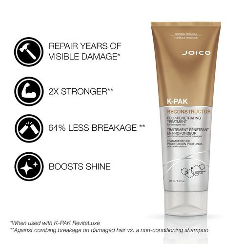K-PAK Reconstructor Deep-Penetrating Treatment | For Damaged Hair | Repair & Strengthen Strands | Rebuild & Fortify Damaged Hair | Improve Elasticity | With Keratin & Arginine | 8.5 Fl Oz (Pack of 2)