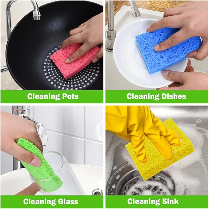YoleShy 24 Pack Kitchen Sponges Natural Cellulose Compressed Sponges for Cleaning Reusable Dish Sponge Kitchen Non-Scratch DIY