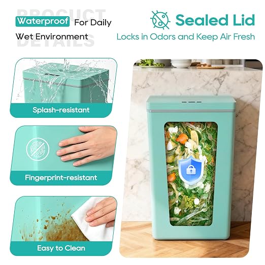 BestOffice 13 Gallon Trash Can Plastic Kitchen Trash Can Automatic Touch Free High-Capacity Garbage Can with Lid for Bedroom Bathroom Home Office 50 Liter Blue
