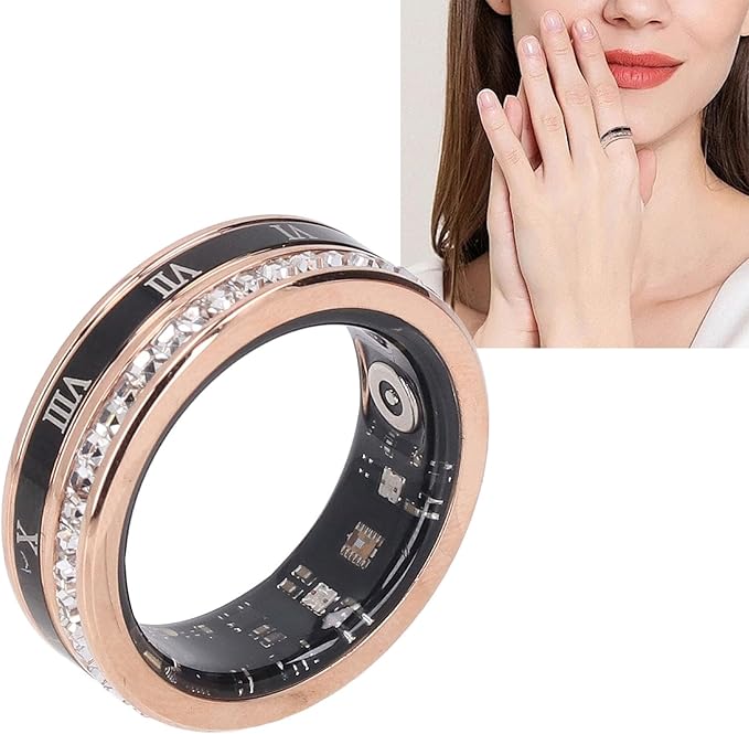 Smart Ring Health Tracker, Heart Rate Monitor Sleep Ring, Fitness Tracker for Monitoring Pressure, Oxygen, Step, Calories, Vintage Smart Rings for Men Women (10)
