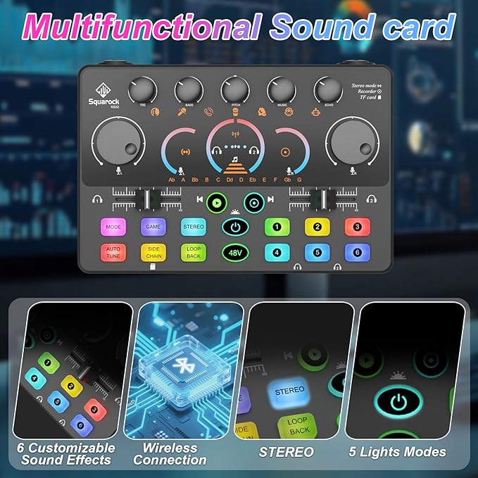 Podcast Equipment Bundle for 2, RGB Mixer with Premium 48V XLR Condenser Microphone Micro-SD card, Surround Sound, for Live Streaming/TikTok/YouTube, Compatible with iOS,Android,PC,Camera RS2i2
