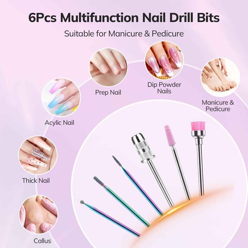 Lavinda 35000RPM Electric Nail Drill, Professional Cordless Nail Drill Machine Portable Rechargeable Nail Efile for Acrylic Gel Nails, Manicure Pedicure Polishing Shape Tools for Salon Home Use-Black