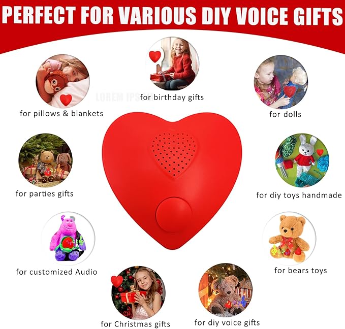 XLW Voice Recorder,350s Voice Box for Recordable Gifts Button Sound Box for Stuffed Animals, Christmas Valentine's Day Plush Toy & Manual DIY Creative Sound Gifts for Boys, Girls (Red)