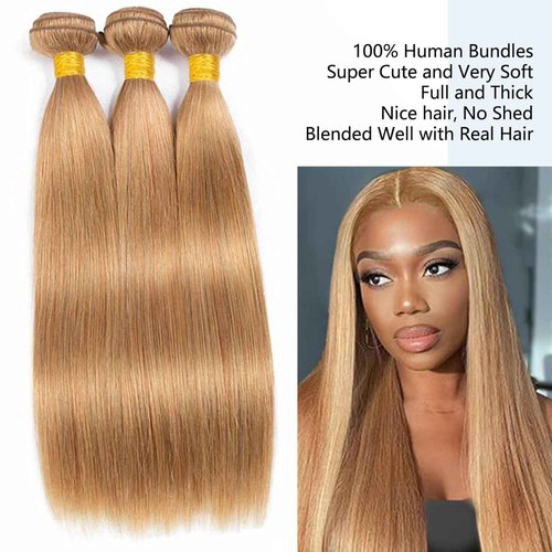 Habiliana Bundles Human Hair 26 28 30 Inch Straight Brown 27 Human Hair Bundles 11A Unprocessed Brazilian Virgin Quick Weave Hair Extensions for Black Women