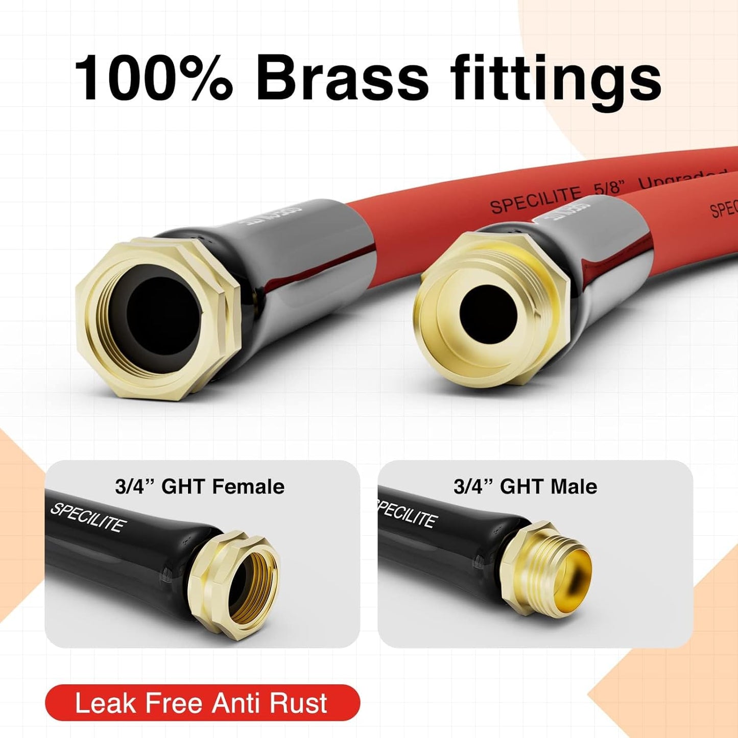 3/4" Hot/Cold Garden Water Hose 125 ft, -50℉-190℉,Flexible & Lightweight With 3/4" Brass Fittings for Yard, Outdoor, Farm, Red