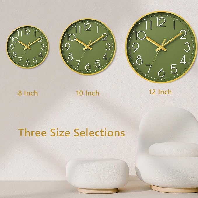 DAXSMY Wall Clock - 8 Inch Silent Non-Ticking Modern 3D Wall Clocks Battery Operated - Decorative Clock for Kitchen, Home Office, Bathroom, Bedroom(Green)