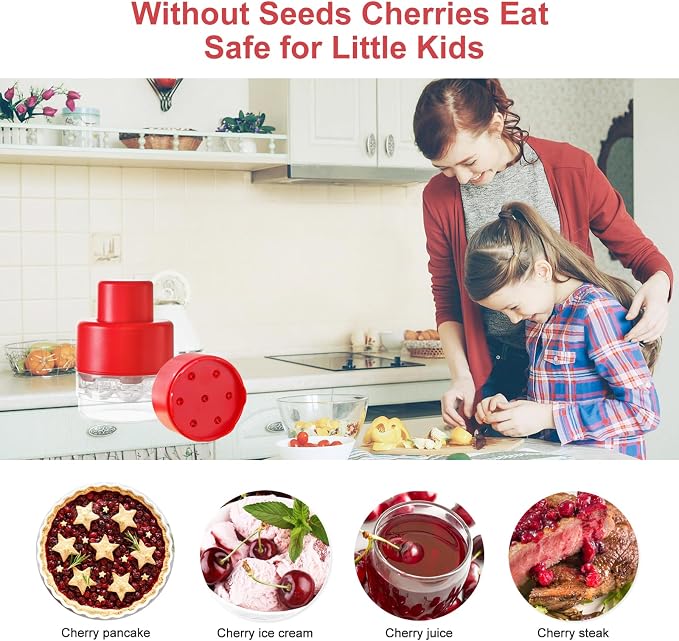 7-in-1 Cherry Pitter Tool Pit Remover, Portable Cherry Core Remover, Quick Release Multi Cherry Pitter Tool for Kitchen, Cake Shop, Fruit Salad (Bright-Red)