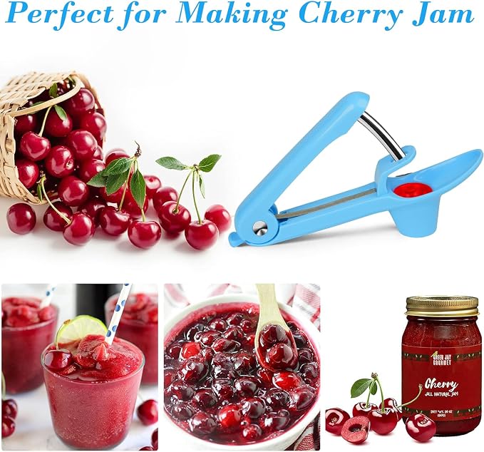 Cherry Pitter Tool Pit Remover, Cherry Core Remover Tool with Space-Saving Lock Design, Heavy-Duty Cherry Pit Remover for Kids/Making Cherry Jam(Blue)