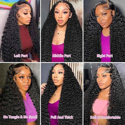 BELE 18 Inch 13x6 Deep Wave Lace Front Wigs Human Hair 200% Density Deep Curly Lace Front Wigs Human Hair Brazilian Vrigin Hair Curly HD Transparent Lace Frontal Wig Pre Plucked with Baby Hair