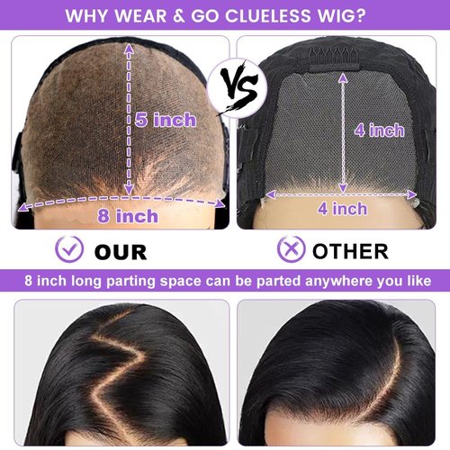 IDHERE 24 Inch 8x5 HD Lace Closure Wigs Human Hair Wear and Go Glueless Human Hair Pre Plucked Pre Cut 180% Density Body Wave Lace Front Wigs Human Hair for Women