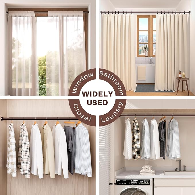 SUTINE Closet Rod - Closet Rods for Hanging Clothes, 17 to 53 inch Adjustable Closet Hanging Rod, Heavy Duty Clothes Rod Clothing Bar, Closet Poles for Hanging Clothes for Wardrobes, Shower Curtain