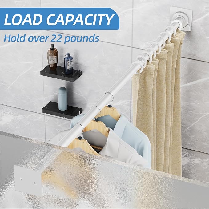 CorkLatta White Shower Curtain Rod,1 Inch Diameter Stainless Steel Adjustable Spring Tension Rods 32 to 80",with Holders,Anti-Slip,Curtain Rods No Drilling(1 Pack)