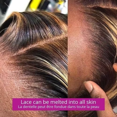 BELE Ombre Highlight 4/27 Color 13x6 Transparent HD Lace Front Wig Human Hair Brazilian Virgin Body Wave 180% Density Lace Front Glueless Wig Pre Plucked with Baby Hair 20inch for Women