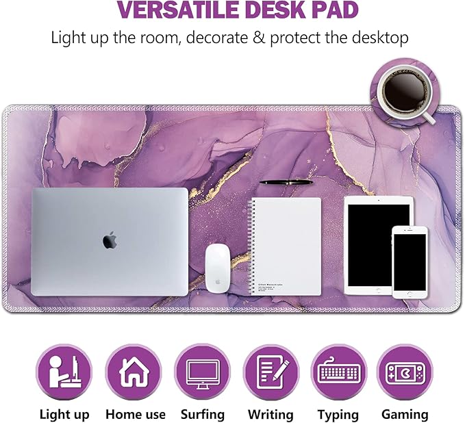 AIMSA Large Gaming Mouse Pad Extended Mouse Pad with Stitched Edge, Keyboard Mouse Mat Non-Slip Rubber Base Desk Pad 31.5x11.8 inch for Office Home Game Work, Purple Marble