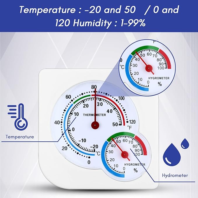 Kathfly 4 Pcs Indoor Thermometer and Humidity Gauge Indoor Mini Thermometer Hygrometer Temperature Humidity Meter Temperature and Monitor with Pointers for Home, Kitchen, Planting Room (White)