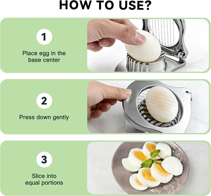 Egg Slicer with Zinc Alloy and Stainless Steel Wires, Hard Boiled Egg Cutter for Salads and Sandwiches
