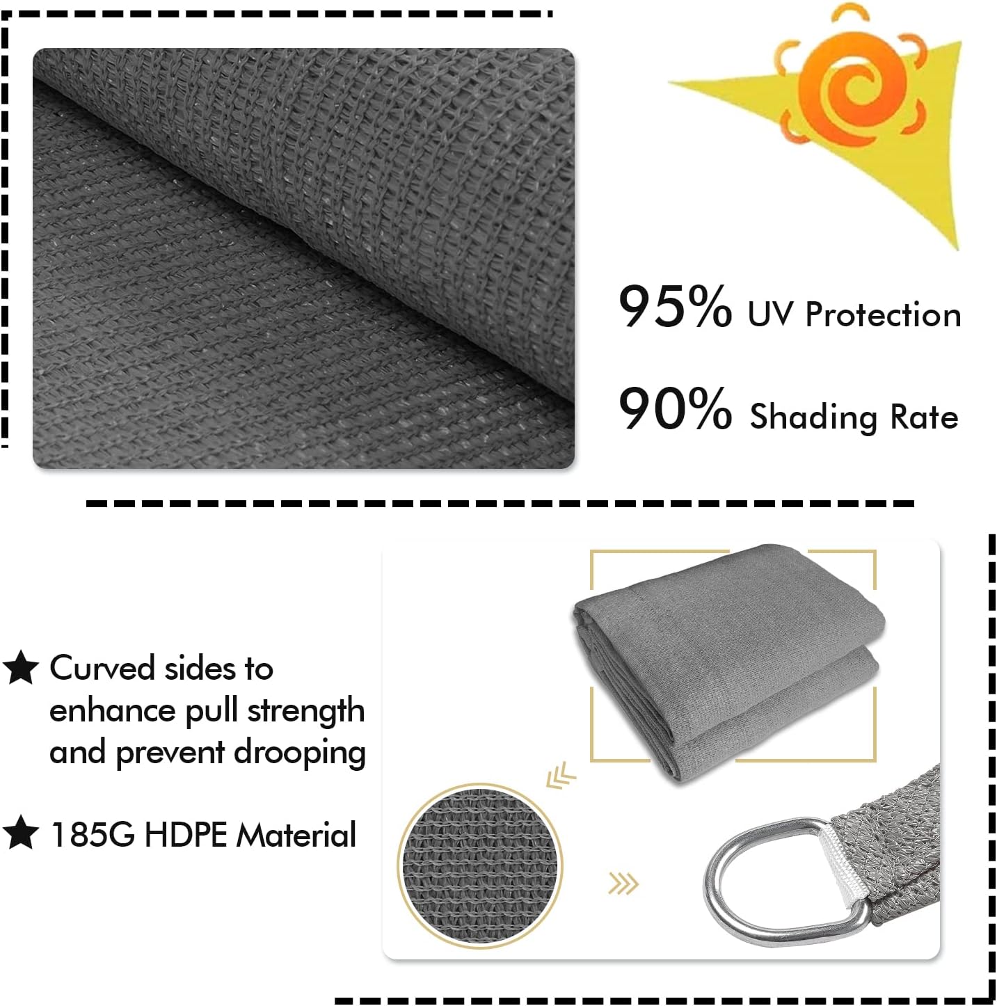 KANAGAWA 14'X24' Dark Gray Custom Size Sun Shade Sail Rectangle UV Block Canopy Cover for Patio Backyard Lawn Garden Outdoor (Customized Available)