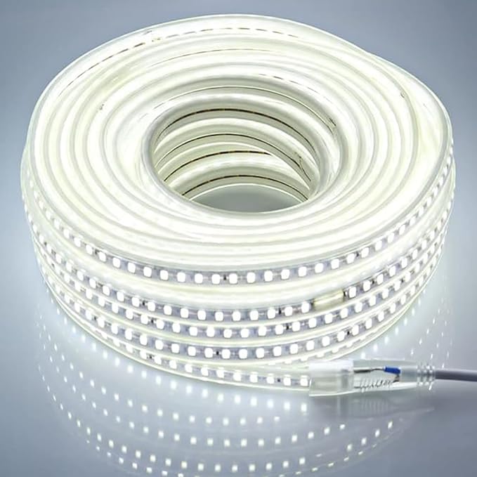 Outdoor LED Strip Lights Waterproof 32.8FT AC 110V Flexible LED Rope Lights Cool White 6000K 120V Cuttable LED Lights SMD 5730 120LEDs/m for Bedroom Wall Kitchen Cabinets Home Decor