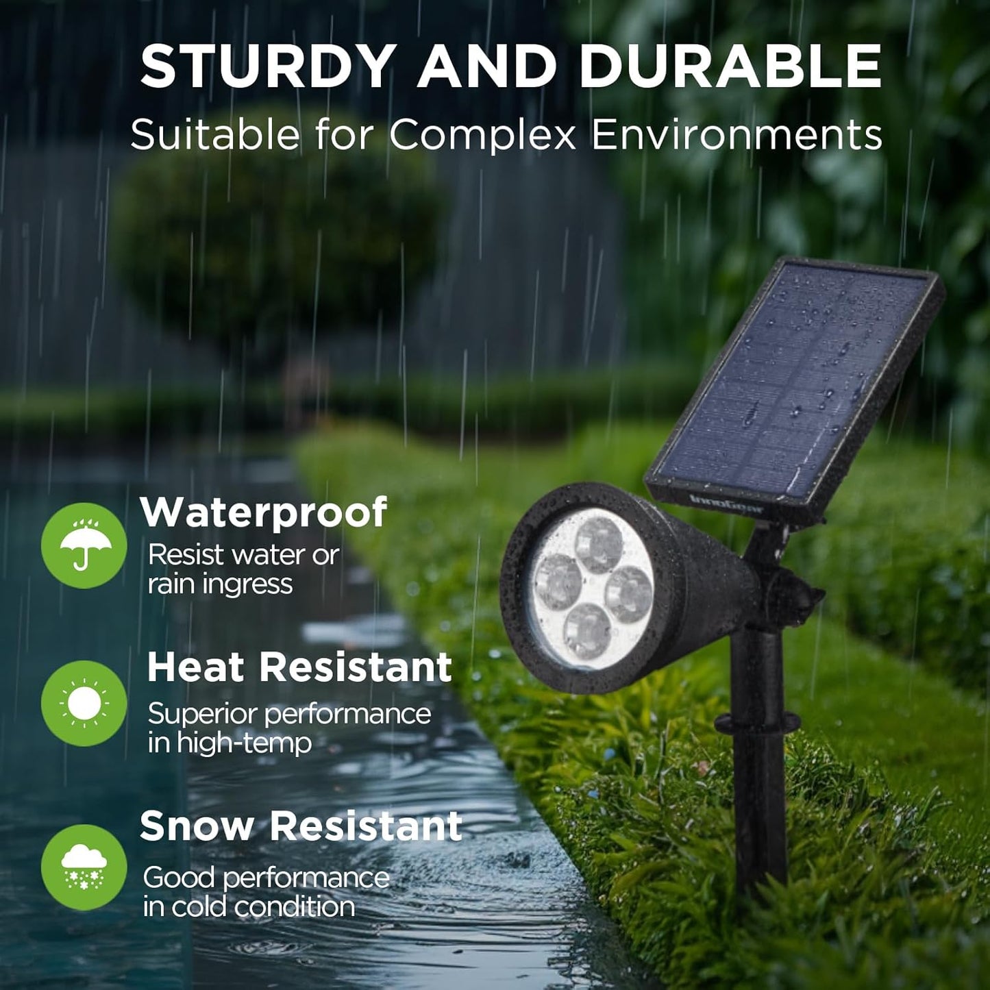 InnoGear Solar Lights Outdoor Waterproof Solar Garden Light for Outside Yard Landscape Lighting Pathway Spot Lights Spotlight Wall Light Auto On/Off, Pack of 2 (Cool White)