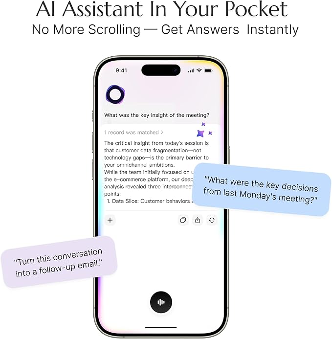 Flowtica Scribe AI Voice Recorder, App Control, Transcribe & Summarize, HiFi Audio with Noise Cancellation, Background Auto-Sync, Note Taker for Meetings & Lectures, Ultra-Slim, Charging Case Included