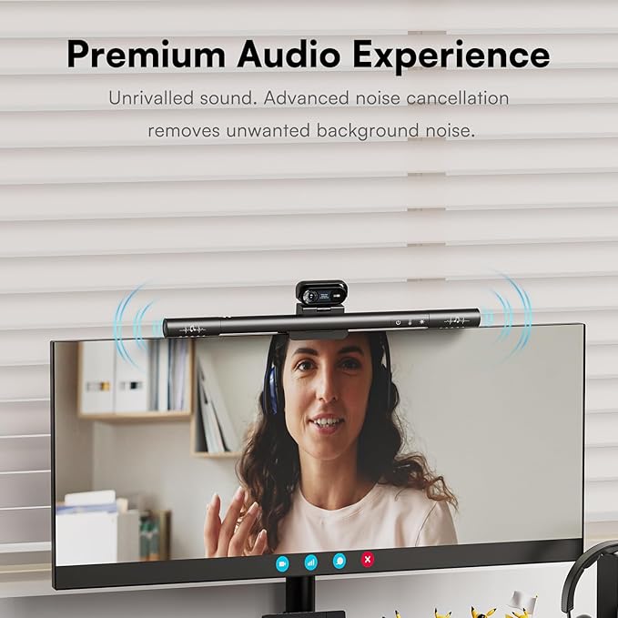 4K Webcam with Ring Light & Microphone, 4K Ultra HD Streaming Camera, Built-in Dual Noise-Canceling Mics, Auto Light Correction, for Zoom/Skype/Teams/YouTube/Twitch, Plug & Play, for PC