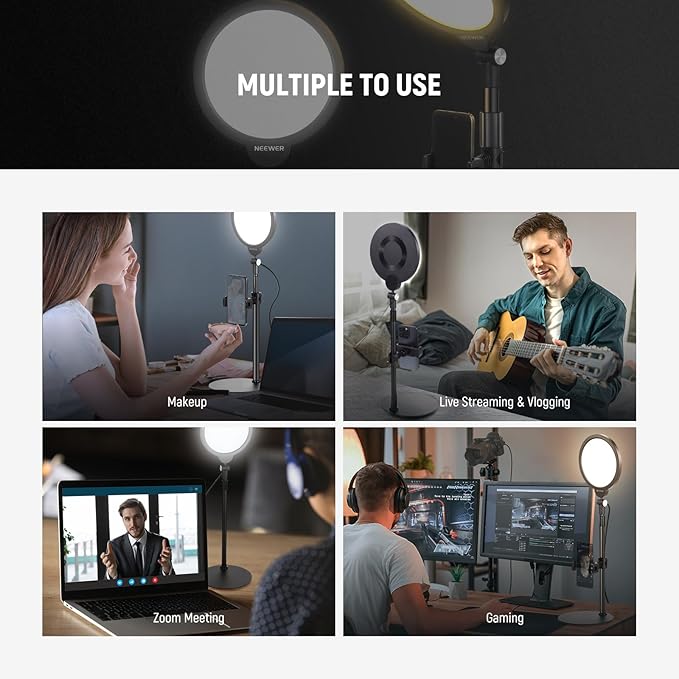 NEEWER Basics 7" Desk Ring Light for Video Recording, 10W Dimmable Full Screen Key Lighting with Stand&Phone Holder for iPhone Computer Laptop Vlog Live Streaming Video Conference, R06