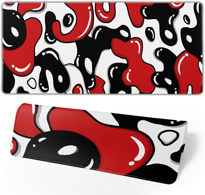 Japanese Anime Geometric Gaming Mouse Pad XL 31.5x11.8 Inch Red Black White Japanese Mouse Mat Desk Mat Extended Large Mousepad With Non-Slip Rubber Base Stitched Edge Mousepad for Work Gaming Desktop