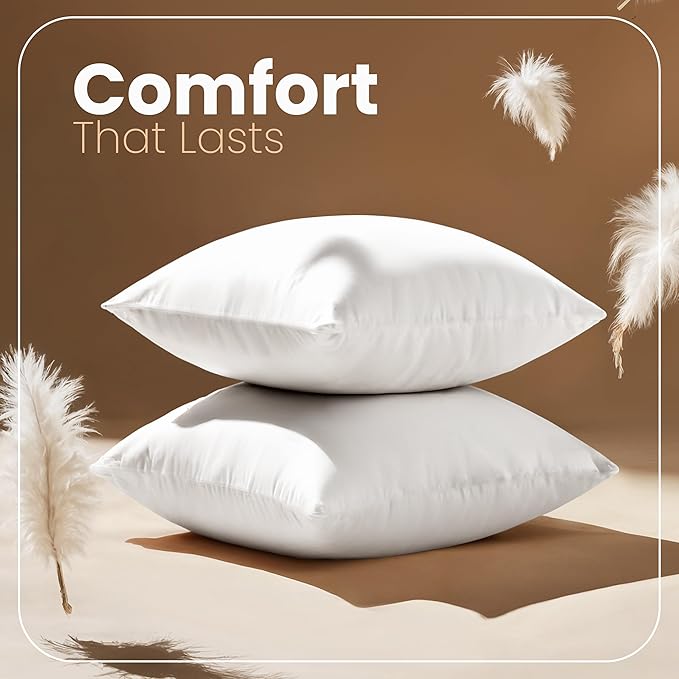 Utopia Bedding 22x22 Pillow Inserts, Set of 2, White – Indoor Decorative Throw Pillows for Bed, Sofa & Couch – Soft, Supportive & Fluffy Cushion Inserts