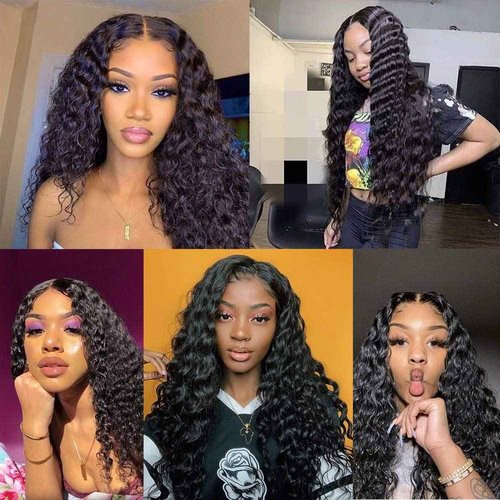 Deep Wave 10A Human Hair Bundles with Closure(16 18 20+14) Brazilian Deep Weave Curly Human Hair 3 Bundles with 4x4 Lace Closure 100% Unprocessed Virgin Human Hair Bundle Natural Color