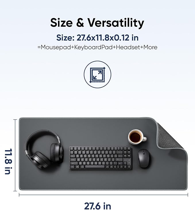 Reniteco Waterproof Large Gaming Mouse Pad with Durable Stitched Edges, Non-Slip Rubber Base, Grainy Jacquard Mouse Mat Desk Pad for Home Office Gaming, 27.6"x11.8"x0.12", Matte Gray