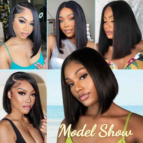 ASUTTRY Bob Wig Human Hair 200 Density 13x4 HD Lace Front Wigs Human Hair Pre Plucked Short Bob Straight Frontal Wigs Human Hair for Women Natural Black 12"
