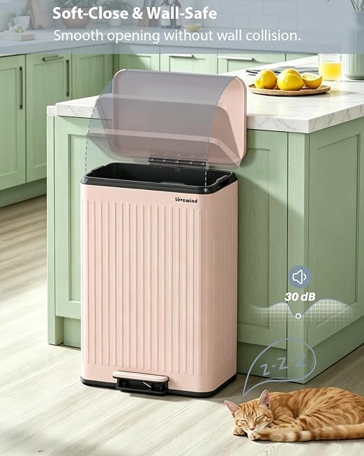 Lovewind Kitchen Trash Can, 18.5 Gallon / 70L Large Kitchen Garbage Can with Soft Close Lid – Pet Resistant, Removable Inner Bucket, Stainless Steel Trash Bin Perfect for Big Families, Pink