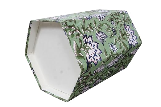 Generic 3.3 Gallon Cotton Hand Block Printed Paper Waste Basket |Small Decorative Trash Can for Housewarming Gifts in Living Room, Bedroom, Bathroom | Eco-Friendly, Plastic-Free (1, D BLUE GREEN)