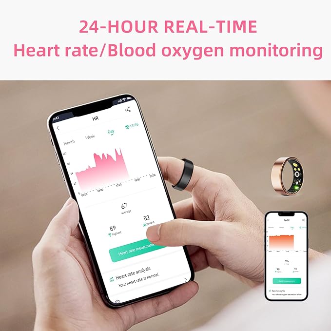 Smart Ring for Men & Women, Fitness and Health Tracker with Sleep Monitoring, Steps Counting, Daily Wellness Insights, IP68 Waterproof, No Subscription, Compatible with App (Gold, 9)