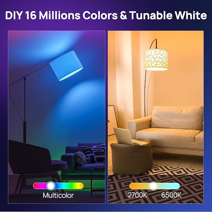 Consciot Smart Light Bulbs, A19 Color Changing Smart Bulbs, 800 Lumens 60W Equivalent, Works with Apple Home, Alexa, Google Home & SmartThings, Dimmable LED, 6-Pack