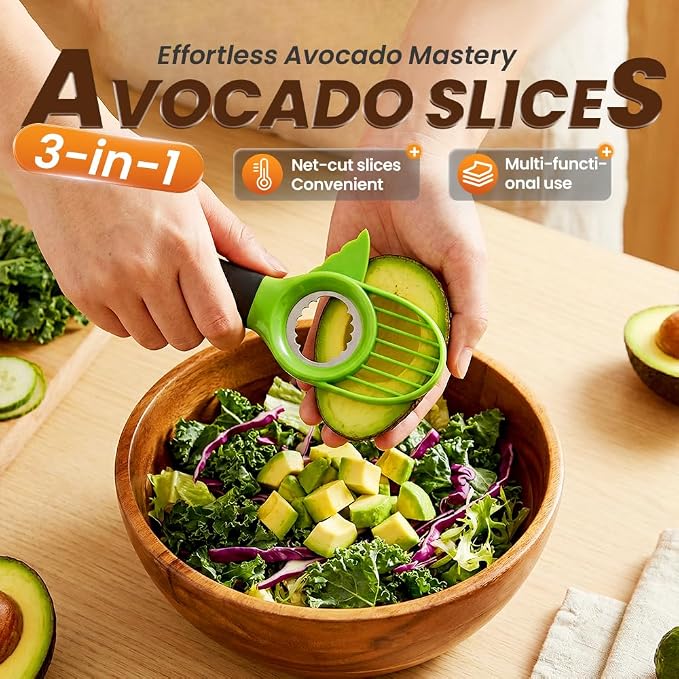 3-in-1 Avocado Slicer, 2026 New Avocado Pitter, Multifunctional Avocado Tool for Kitchen Helper, Ergonomic Avocado Cutter for Salads, Non-Slip Handle Avocado Slicer for Home Cooking (2pcs)
