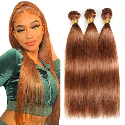 Habiliana Bundles Human Hair 24 26 28 Inch Straight Brown 27 Human Hair Bundles 11A Unprocessed Brazilian Virgin Quick Weave Hair Extensions for Black Women