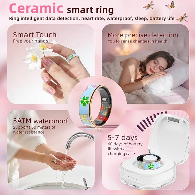 Smart Ring Men & Women Ring Sleep Tracker Pedometer Long Battery Life No Subscription Fee, IP68 Waterproof (Blue, 10)