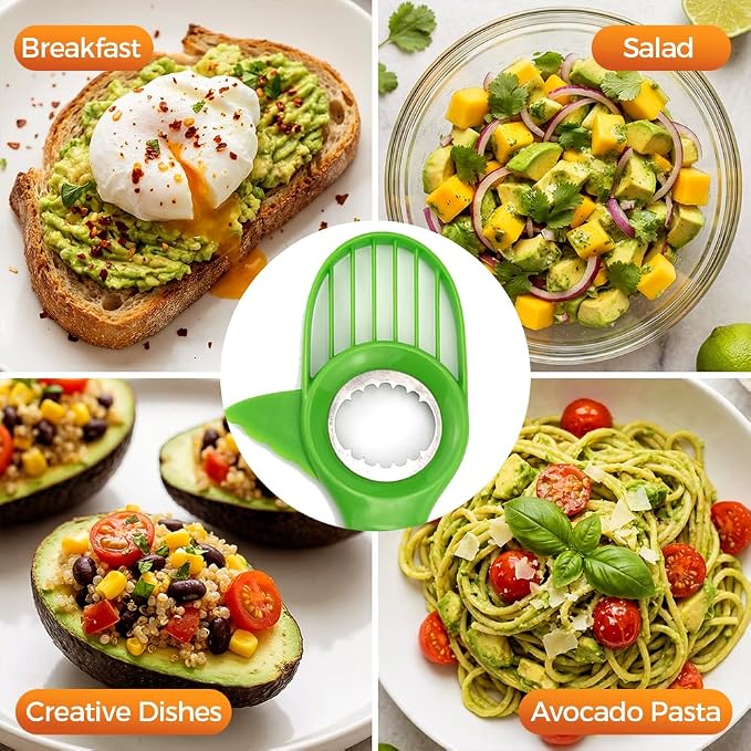 3-in-1 Avocado Slicer, 2026 New Avocado Pitter, Multifunctional Avocado Tool for Kitchen Helper, Ergonomic Avocado Cutter for Salads, Non-Slip Handle Avocado Slicer for Home Cooking (2pcs)
