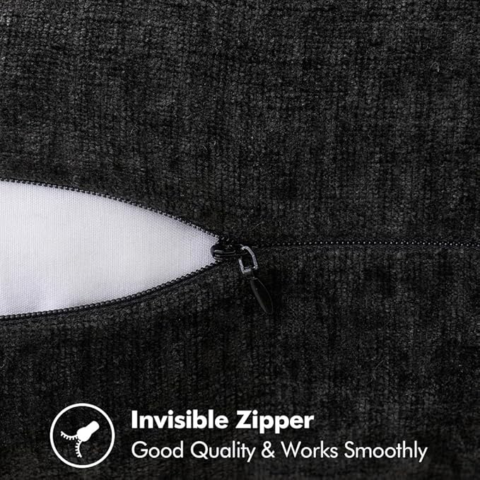 MIULEE Pack of 2 Couch Throw Pillow Covers 20x20 Inch Black Farmhouse Decorative Pillow Covers with Stitched Edge Soft Chenille Solid Dyed Pillow Covers for Sofa Bed Living Room