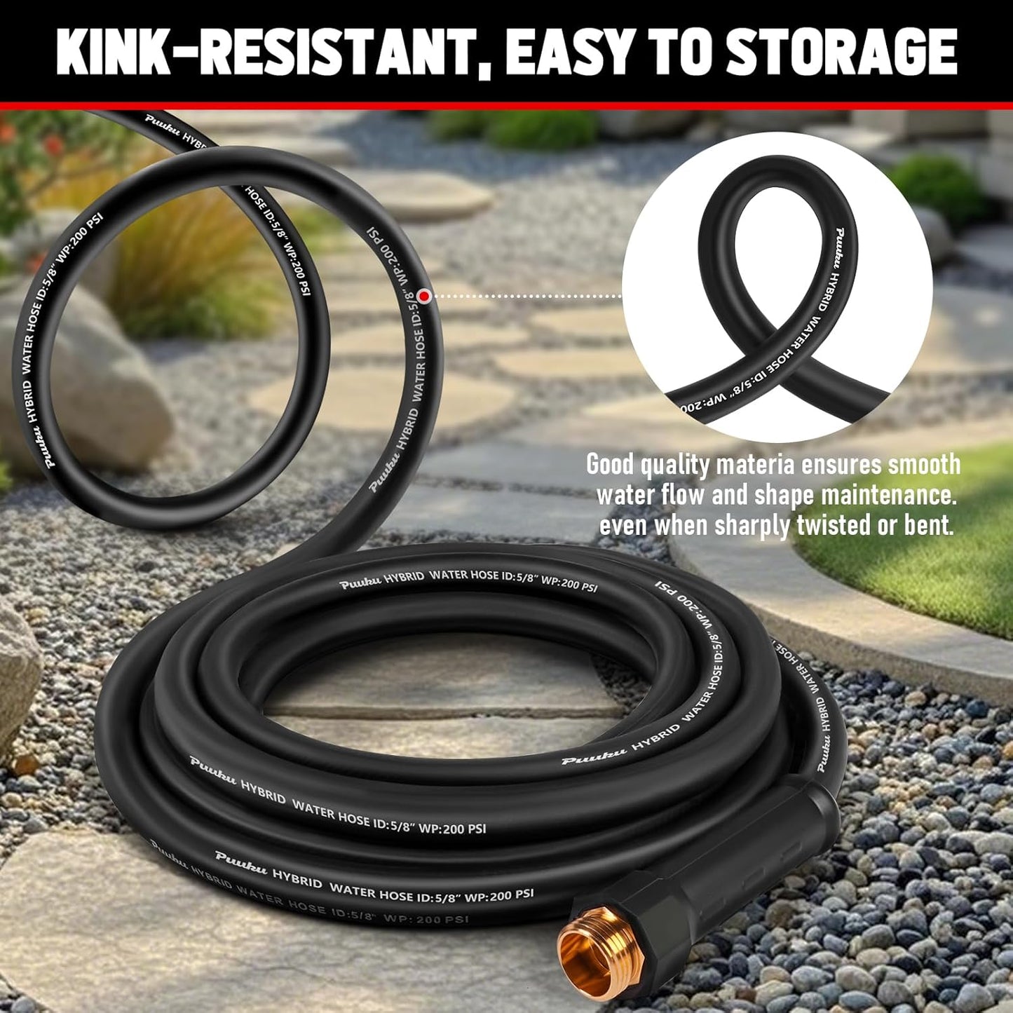 Garden Hose 25ft x 5/8", NON-EXPANDABLE Heavy Duty Premium Flexible Water Hose, No Kink, Leakproof, Lightweight Hybrid Hose with Male to Female Fittings for Household、Backyard